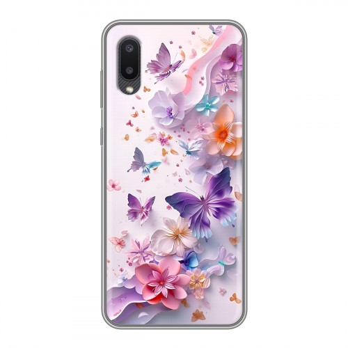 Дизайнерский силиконовый чехол для Samsung Galaxy A02 цветы бабочки