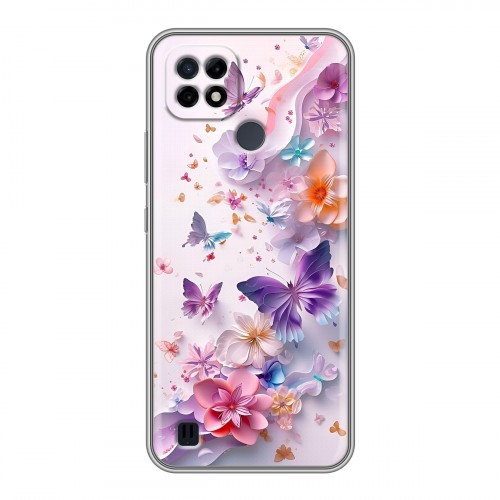 Дизайнерский силиконовый чехол для Realme C21 цветы бабочки