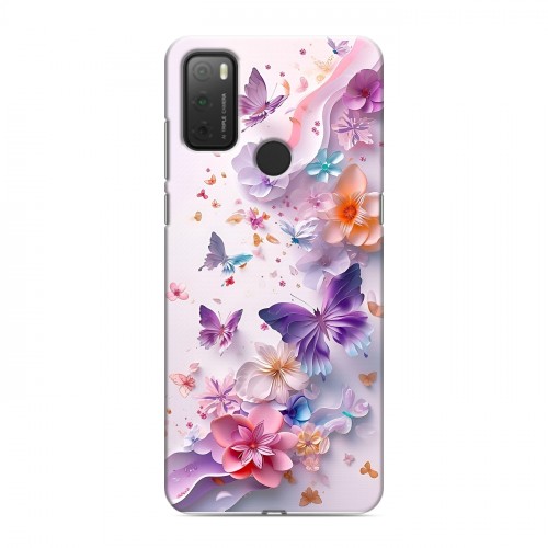 Дизайнерский силиконовый чехол для Alcatel 3L (2021) цветы бабочки
