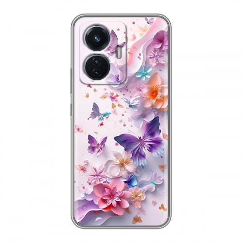 Дизайнерский силиконовый чехол для Vivo T1 цветы бабочки