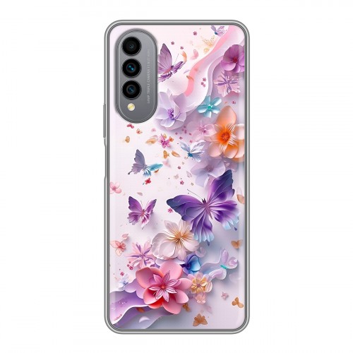 Дизайнерский силиконовый чехол для Wiko T50 цветы бабочки