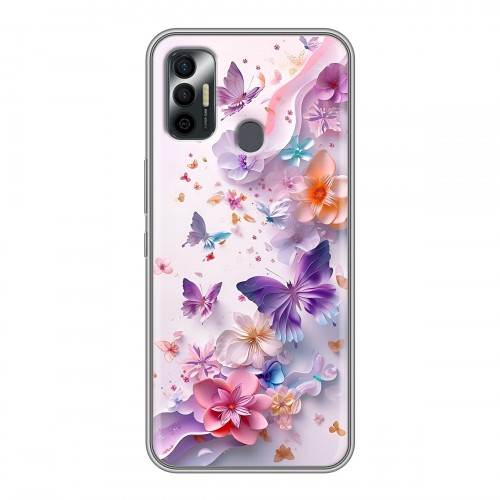 Дизайнерский силиконовый чехол для Tecno Spark 7 цветы бабочки