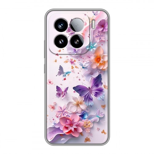 Дизайнерский силиконовый чехол для Xiaomi 15 цветы бабочки