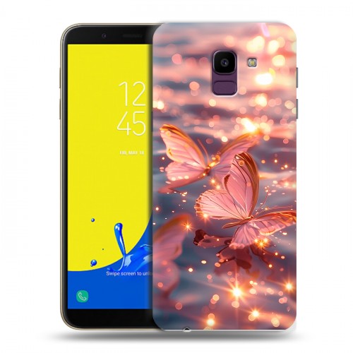 Дизайнерский пластиковый чехол для Samsung Galaxy J6 бабочки розовые