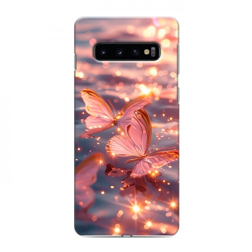 Дизайнерский силиконовый с усиленными углами чехол для Samsung Galaxy S10 бабочки розовые