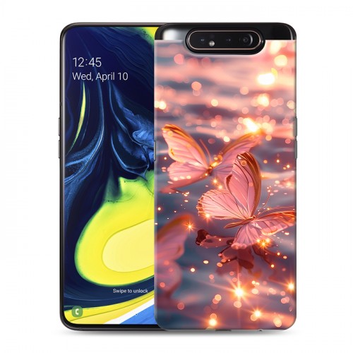 Дизайнерский пластиковый чехол для Samsung Galaxy A80 бабочки розовые