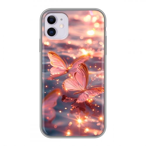 Дизайнерский силиконовый чехол для Iphone 11 бабочки розовые