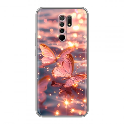 Дизайнерский силиконовый чехол для Xiaomi RedMi 9 бабочки розовые