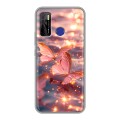 Дизайнерский силиконовый с усиленными углами чехол для Tecno Camon 15 бабочки розовые