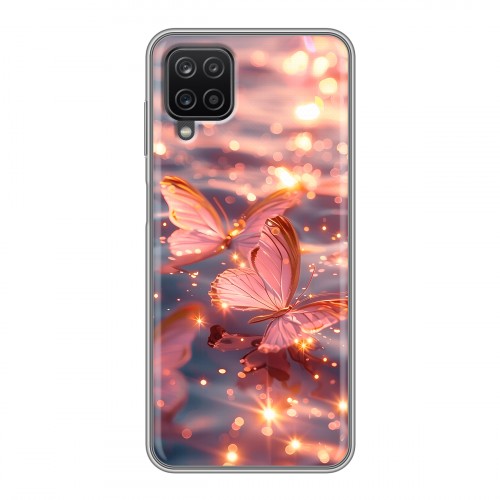 Дизайнерский силиконовый чехол для Samsung Galaxy A12 бабочки розовые