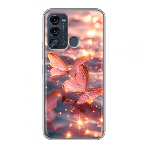 Дизайнерский силиконовый с усиленными углами чехол для Itel Vision 3 бабочки розовые