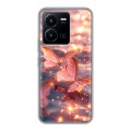 Дизайнерский силиконовый с усиленными углами чехол для Vivo Y35 бабочки розовые