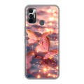 Дизайнерский силиконовый чехол для Tecno Spark 7 бабочки розовые