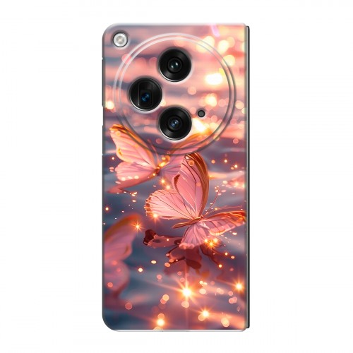 Дизайнерский пластиковый чехол для OPPO Find N3 бабочки розовые