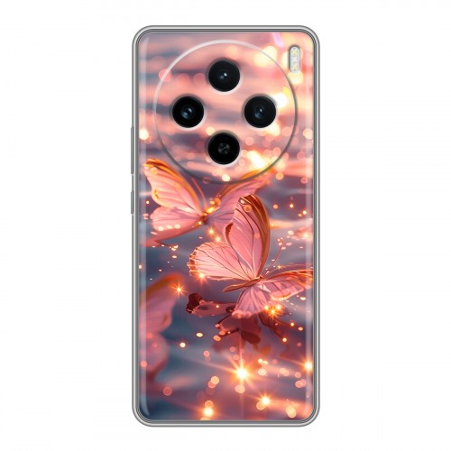 Дизайнерский силиконовый чехол для Vivo X100 бабочки розовые
