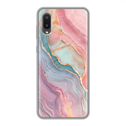 Дизайнерский силиконовый чехол для Samsung Galaxy A02 розовый мрамор