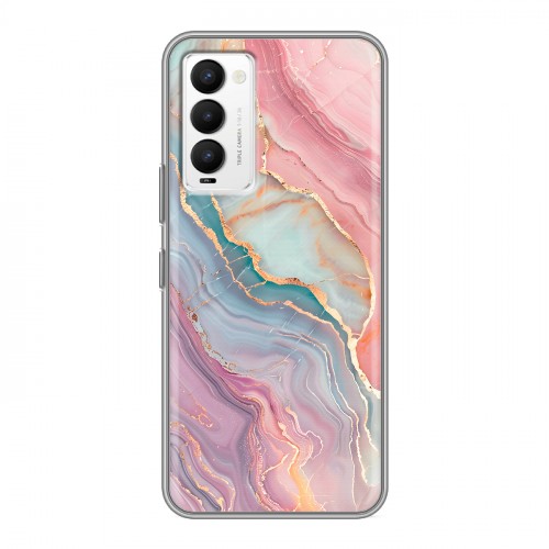 Дизайнерский силиконовый с усиленными углами чехол для Tecno Camon 18 розовый мрамор