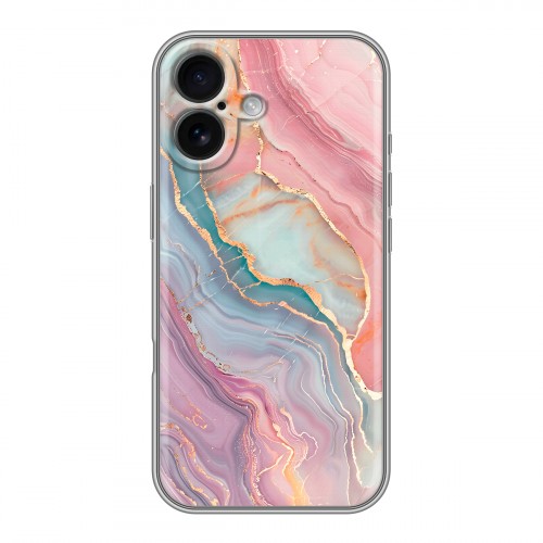 Дизайнерский силиконовый чехол для Iphone 16 розовый мрамор