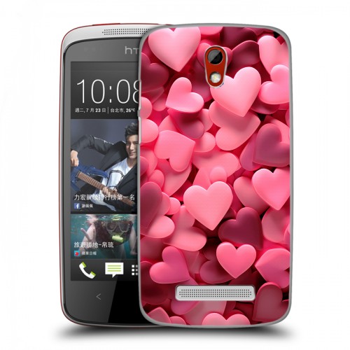 Дизайнерский пластиковый чехол для HTC Desire 500 розовые сердечки
