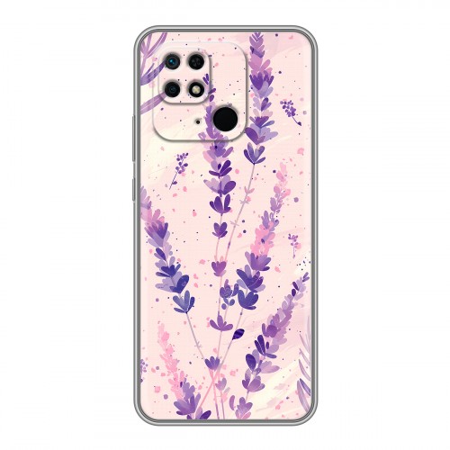 Дизайнерский силиконовый с усиленными углами чехол для Xiaomi Redmi 10C цветы лаванда
