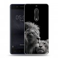 Дизайнерский пластиковый чехол для Nokia 5 Лев кошки