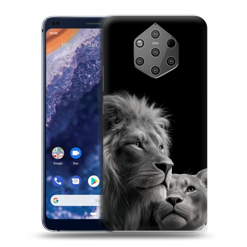 Дизайнерский пластиковый чехол для Nokia 9 PureView Лев кошки