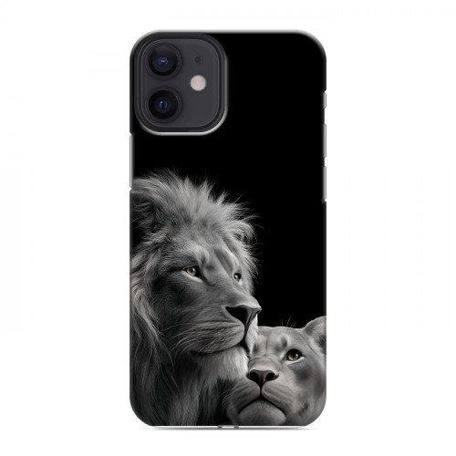 Дизайнерский силиконовый с усиленными углами чехол для Iphone 12 Mini Лев кошки
