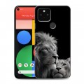 Дизайнерский пластиковый чехол для Google Pixel 5 Лев кошки