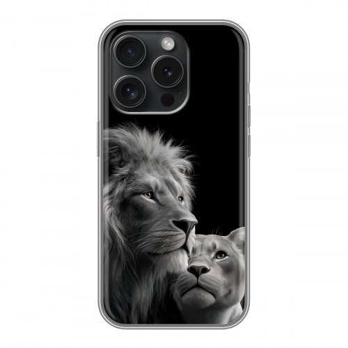 Дизайнерский силиконовый чехол для Iphone 15 Pro Лев кошки