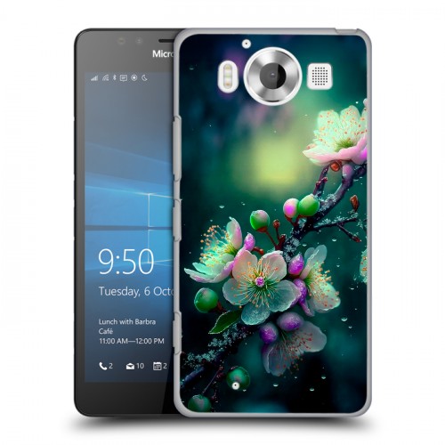 Дизайнерский пластиковый чехол для Microsoft Lumia 950 Цветы и мрамор