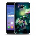 Дизайнерский пластиковый чехол для Huawei Y3 (2017) Цветы и мрамор