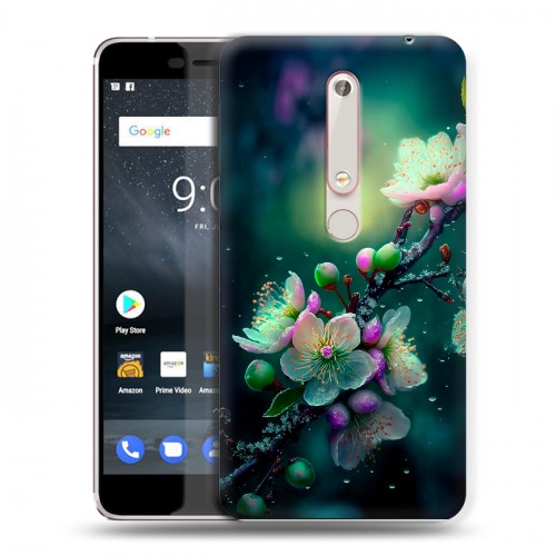 Дизайнерский пластиковый чехол для Nokia 6 (2018) Цветы и мрамор
