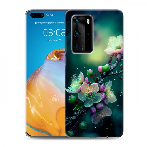 Дизайнерский пластиковый чехол для Huawei P40 Pro Цветы и мрамор