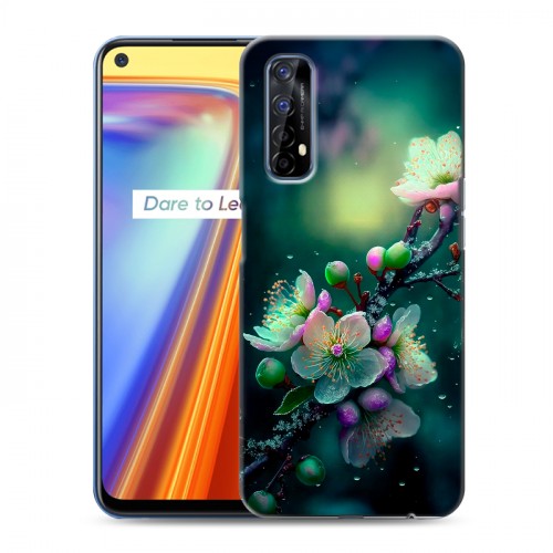 Дизайнерский силиконовый чехол для Realme 7 Цветы и мрамор