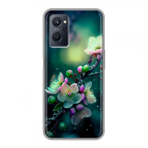 Дизайнерский силиконовый чехол для Realme 9i Цветы и мрамор