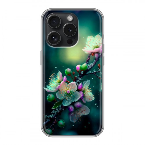 Дизайнерский силиконовый чехол для Iphone 15 Pro Цветы и мрамор