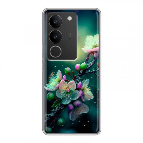 Дизайнерский силиконовый с усиленными углами чехол для Vivo V29 Цветы и мрамор