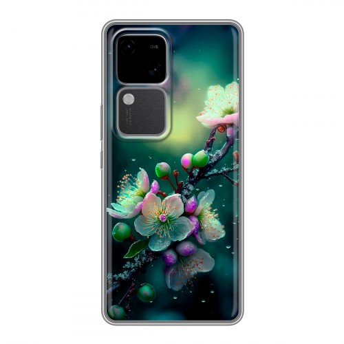 Дизайнерский силиконовый чехол для Vivo V30 5G Цветы и мрамор