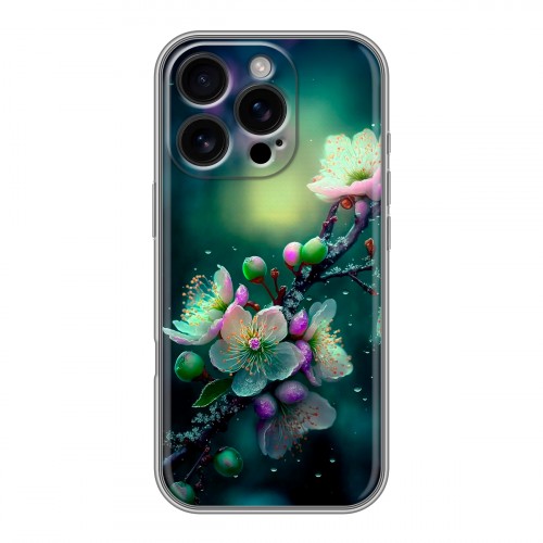 Дизайнерский силиконовый чехол для Iphone 16 Pro Цветы и мрамор