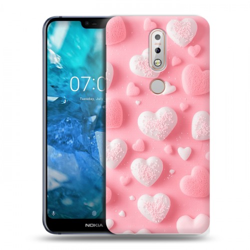 Дизайнерский пластиковый чехол для Nokia 7.1 Сердечки