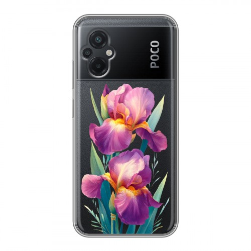 Полупрозрачный дизайнерский силиконовый чехол для Xiaomi Poco M5 Цветы орхидеи