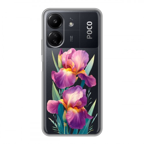 Полупрозрачный дизайнерский пластиковый чехол для Xiaomi Poco C65 Цветы орхидеи