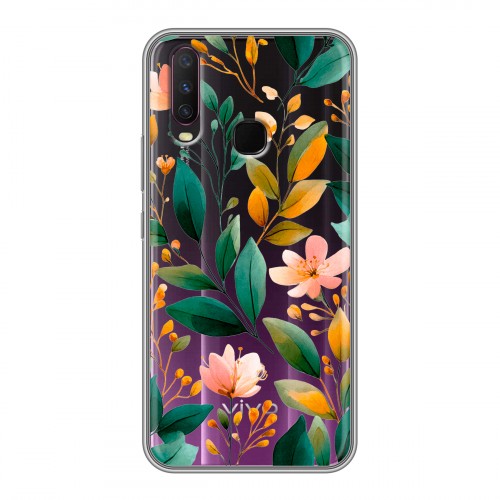 Полупрозрачный дизайнерский силиконовый чехол для Vivo Y17 Цветы паттерн
