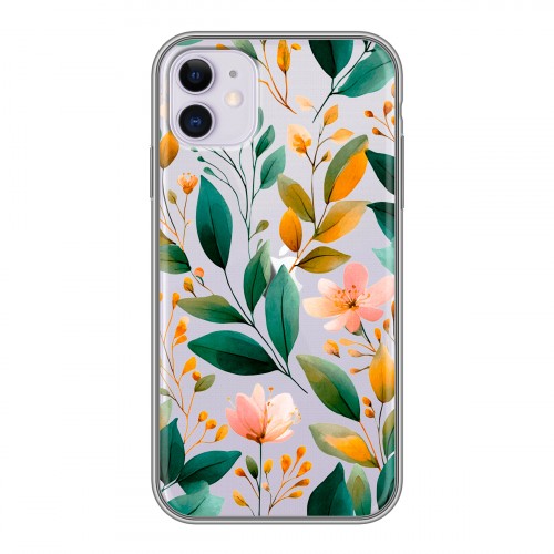 Полупрозрачный дизайнерский силиконовый чехол для Iphone 11 Цветы паттерн