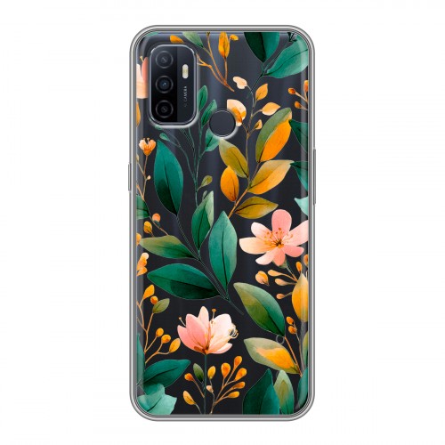 Полупрозрачный дизайнерский силиконовый чехол для OPPO A53 Цветы паттерн