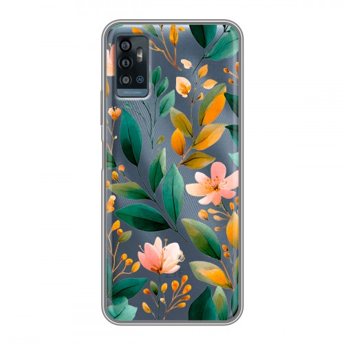 Полупрозрачный дизайнерский пластиковый чехол для ZTE Blade A71 Цветы паттерн