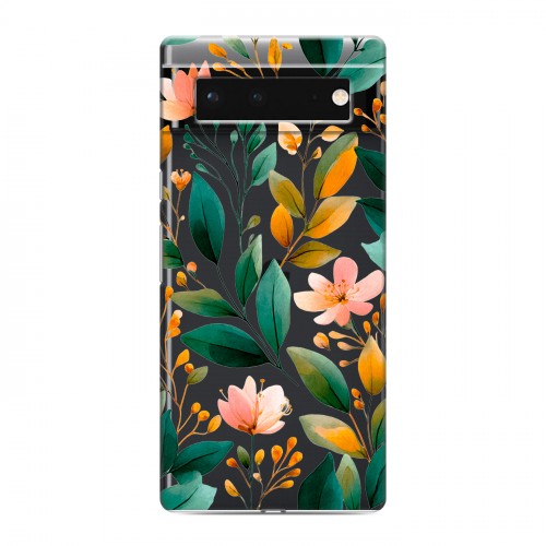 Полупрозрачный дизайнерский силиконовый чехол для Google Pixel 6 Цветы паттерн