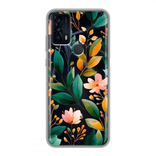 Полупрозрачный дизайнерский пластиковый чехол для TCL 20B Цветы паттерн