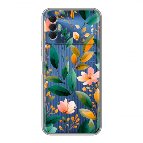 Полупрозрачный дизайнерский силиконовый чехол для Tecno Spark 8P Цветы паттерн