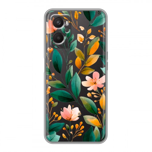 Полупрозрачный дизайнерский силиконовый с усиленными углами чехол для OPPO A96 Цветы паттерн